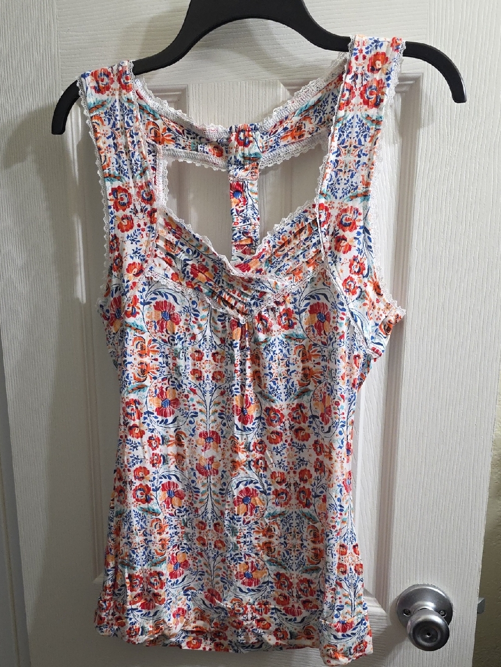 American Rag Floral Lace-Trim Tank Top Size L